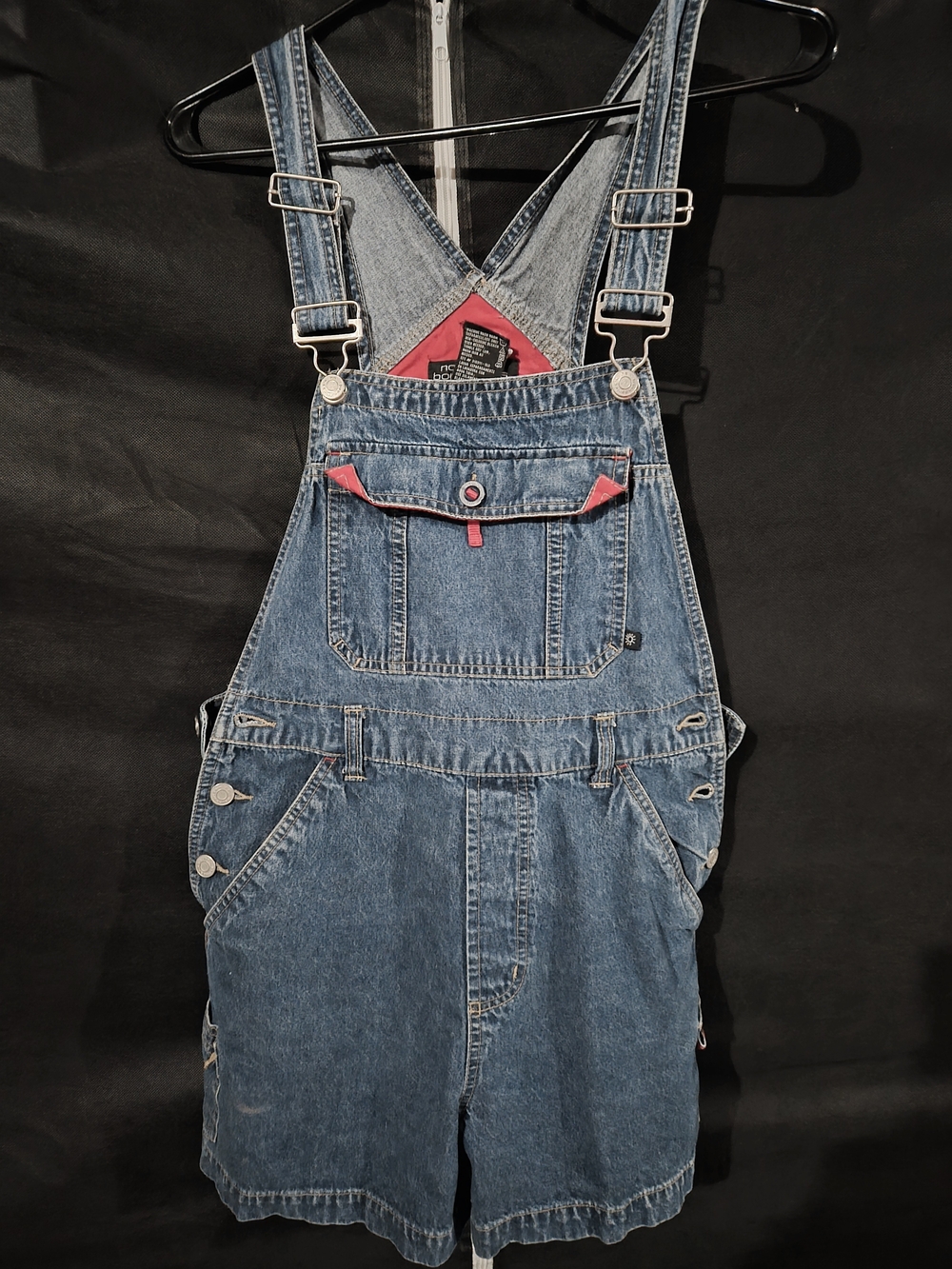 No Boundaries Dark Blue Denim Overalls with Pink Lining